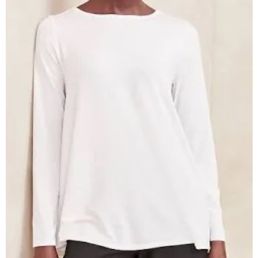 Eileen Fisher Jersey Jewel Neck Stretch Top Sweater Sz. M White Bracelet Sleeve